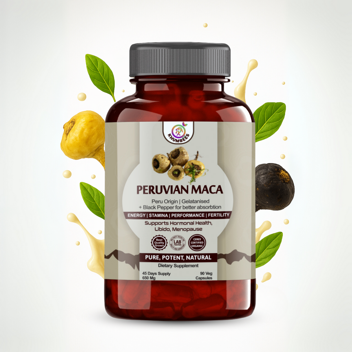 Maca Root Capsules for Energy, Performance, Stamina, Promotes Reproductive & Hormonal Health