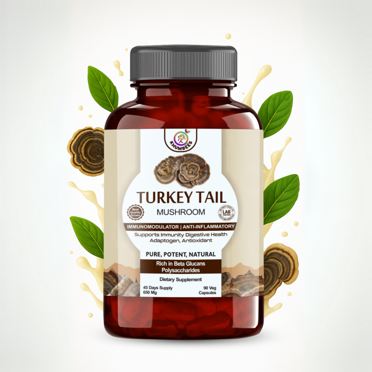 Turkey Tail Mushroom Extract Capsules for Liver, Kidney, Gut Health & Immunity