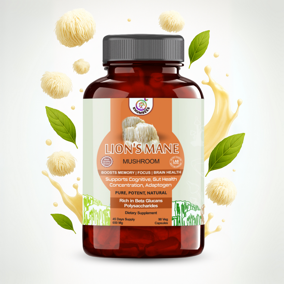 Lion’s Mane Mushroom Extract Capsules for Brain, Nerve & Immunity Support